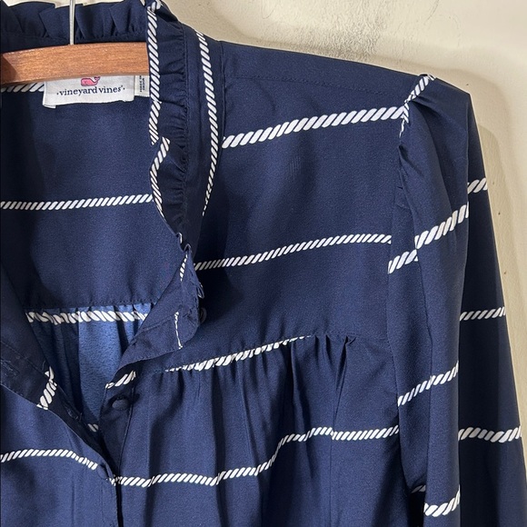 VINEYARD VINES Blue Striped Long Sleeve Ruffle Top Size Medium - Picture 4 of 14